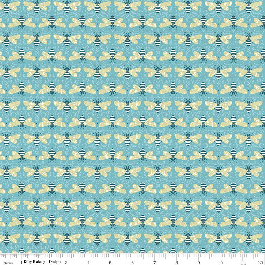 Clearance - 1/2 Yard Flat Fold - Honeycomb Hill by the Yard Quilting Cotton features florals, beehives, bees, honeycombs, and gingham