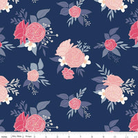 Clearance - 1/2 Yard Flat Fold - South Hill Navy Collection Quilting Cotton by Fran Gulick, Riley Blake Designs