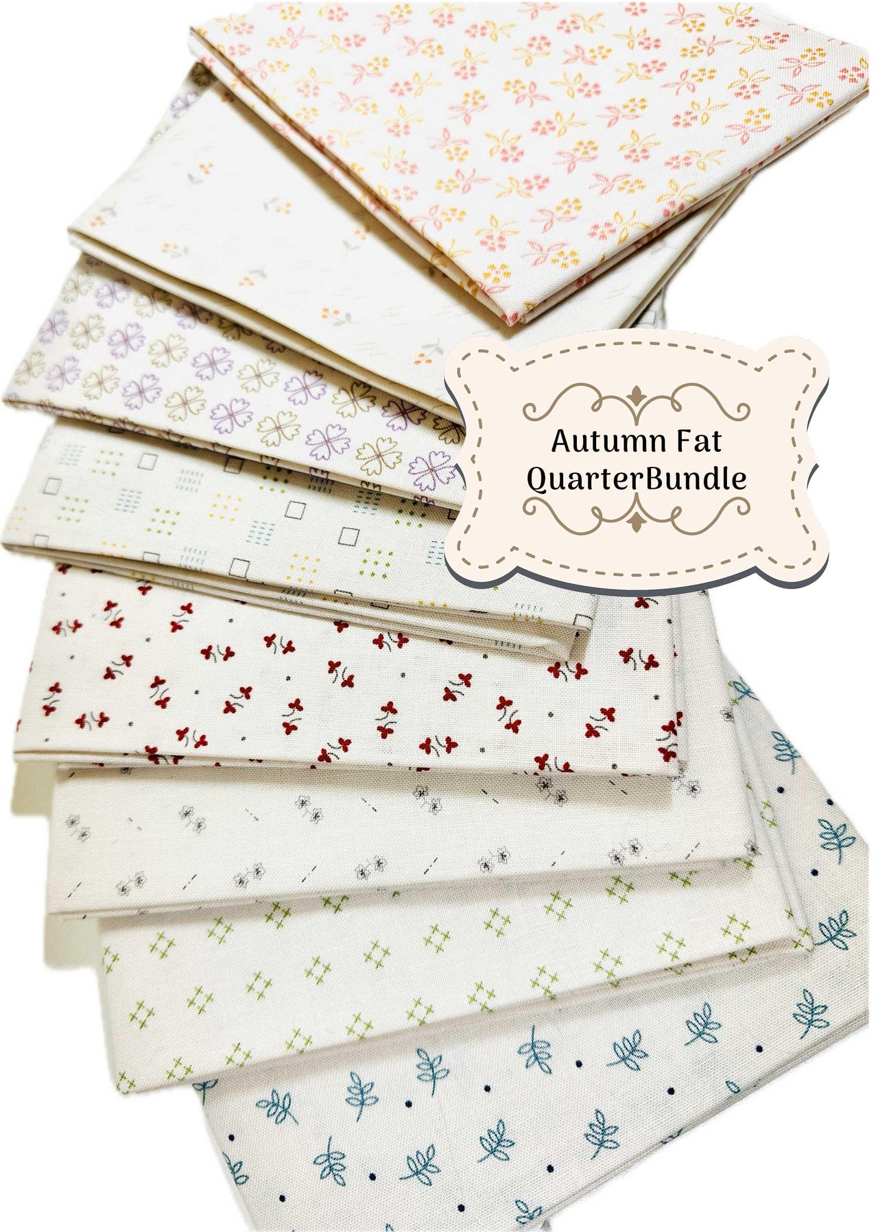 Low Volume Fat Quarter Bundle, 8 Pieces, Autumn Collection, Lori Holt