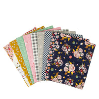 Collection of fabric swatches with various patterns on a white background