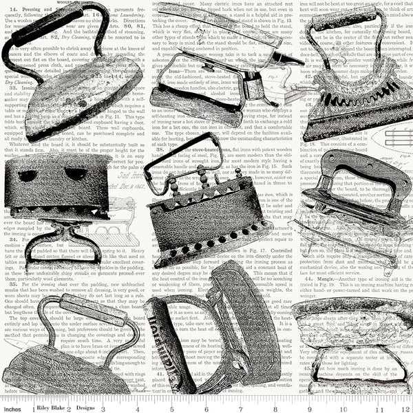Press On: Iron Toss - Black Vintage Irons - 1/2 Yard Flat Fold - by J. Wecker Frisch for Riley Blake Designs