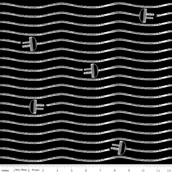 Press On: Cord Stripe - Black with Power Cords - 1/2 Yard Flat Fold - by J. Wecker Frisch for Riley Blake Designs