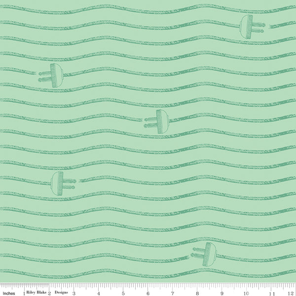 Press On: Cord Stripe - Mint Green with Power Cords - 1/2 Yard Flat Fold - by J. Wecker Frisch for Riley Blake Designs