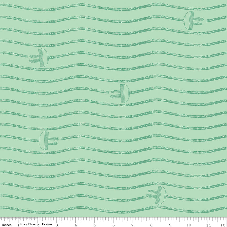 Press On: Cord Stripe - Mint Green with Power Cords - 1/2 Yard Flat Fold - by J. Wecker Frisch for Riley Blake Designs