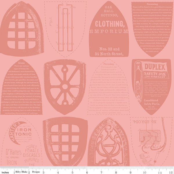 Press On: Iron Plate - Pink Iron Sole Plates and Text - 1/2 Yard Flat Fold - by J. Wecker Frisch for Riley Blake Designs