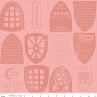 Press On: Iron Plate - Pink Iron Sole Plates and Text - 1/2 Yard Flat Fold - by J. Wecker Frisch for Riley Blake Designs