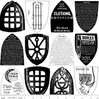 Press On: Iron Plate - White Iron Sole Plates and Text - 1/2 Yard Flat Fold - by J. Wecker Frisch for Riley Blake Designs