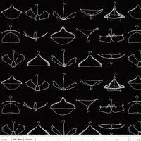 Press On: Wire Hangers - Black with Hangers - 1/2 Yard Flat Fold - by J. Wecker Frisch for Riley Blake Designs