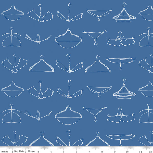 Press On: Wire Hangers - Blue with Hangers - 1/2 Yard Flat Fold - by J. Wecker Frisch for Riley Blake Designs
