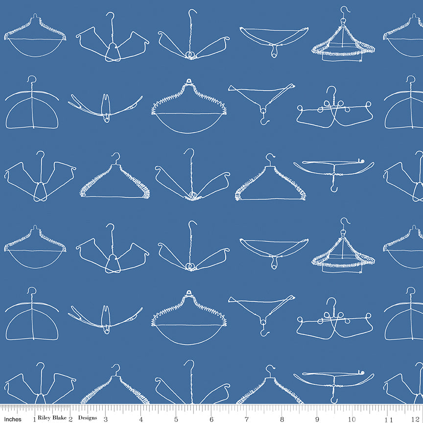 Press On: Wire Hangers - Blue with Hangers - 1/2 Yard Flat Fold - by J. Wecker Frisch for Riley Blake Designs