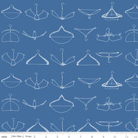 Press On: Wire Hangers - Blue with Hangers - 1/2 Yard Flat Fold - by J. Wecker Frisch for Riley Blake Designs