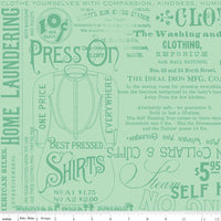Press On: Pressing Matters - Mint Green with Iron Themed Text and Icons - 1/2 Yard Flat Fold - by J. Wecker Frisch for Riley Blake Designs