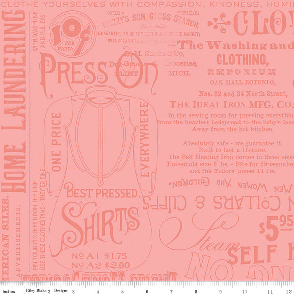 Press On: Pressing Matters - Pink with Iron Themed Text and Icons - 1/2 Yard Flat Fold - by J. Wecker Frisch for Riley Blake Designs