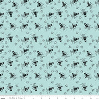 Press On: Press On Girl - Aqua with Girl Ironing and Vintage Irons - 1/2 Yard Flat Fold - by J. Wecker Frisch for Riley Blake Designs