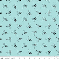 Press On: Mini Irons -Aqua with Scattered Vintage Irons - 1/2 Yard Flat Fold - by J. Wecker Frisch for Riley Blake Designs