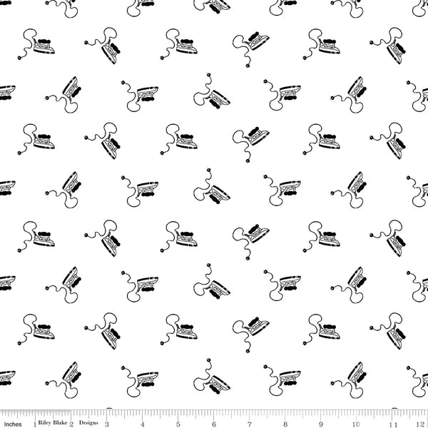 Press On: Mini Irons -White with Scattered Vintage Irons - 1/2 Yard Flat Fold - by J. Wecker Frisch for Riley Blake Designs