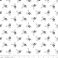 Press On: Mini Irons -White with Scattered Vintage Irons - 1/2 Yard Flat Fold - by J. Wecker Frisch for Riley Blake Designs