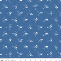 Press On: Mini Irons -Denim Blue with Scattered Vintage Irons - 1/2 Yard Flat Fold - by J. Wecker Frisch for Riley Blake Designs