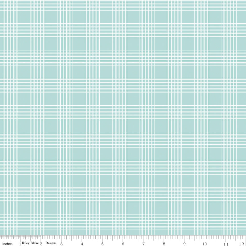 Press On: Pinstripe Plaid -Aqua - 1/2 Yard Flat Fold - by J. Wecker Frisch for Riley Blake Designs