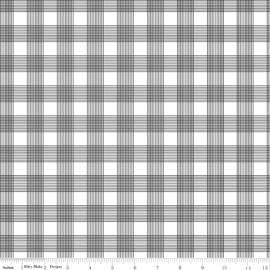 Press On: Pinstripe Plaid - Black - 1/2 Yard Flat Fold - by J. Wecker Frisch for Riley Blake Designs