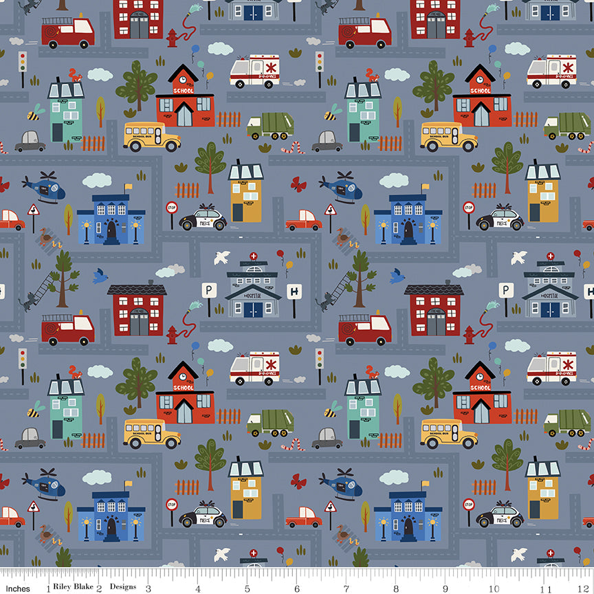 1/2 Yard Flat Fold Main Smoke Gray, It Takes a Village Designer Quilting Cotton by Jennifer Long for Riley Blake Designs