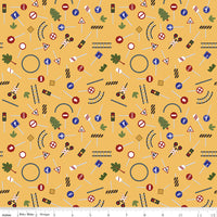 1/2 Yard Flat Fold Traffic Signs Sunshine Yellow, It Takes a Village Designer Quilting Cotton by Jennifer Long for Riley Blake Designs