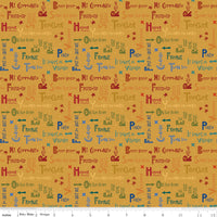 1/2 Yard Flat Fold Community Text Honey Yellow, It Takes a Village Designer Quilting Cotton by Jennifer Long for Riley Blake Designs