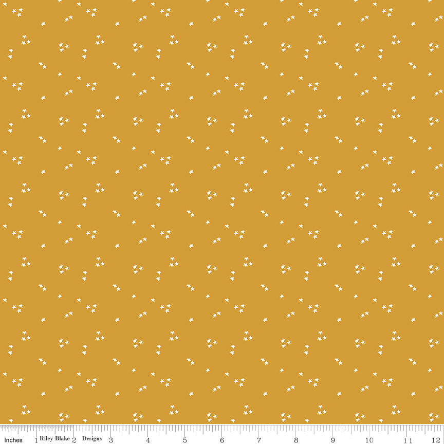 1/2 Yard Flat Fold Shining Star Honey, It Takes a Village Designer Quilting Cotton by Jennifer Long for Riley Blake Designs
