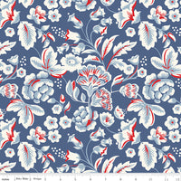 1/2 Yard Flat Fold, Cornflower Blue Main Print Designer Quilting Cotton by Freedom Garden for Riley Blake Designs