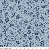 1/2 Yard Flat Fold, Sky Blue Medium Floral Designer Quilting Cotton by Freedom Garden for Riley Blake Designs