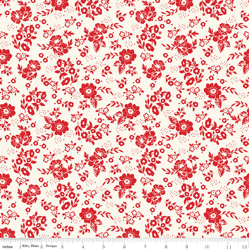 1/2 Yard Flat Fold, White Medium Floral Designer Quilting Cotton by Freedom Garden for Riley Blake Designs