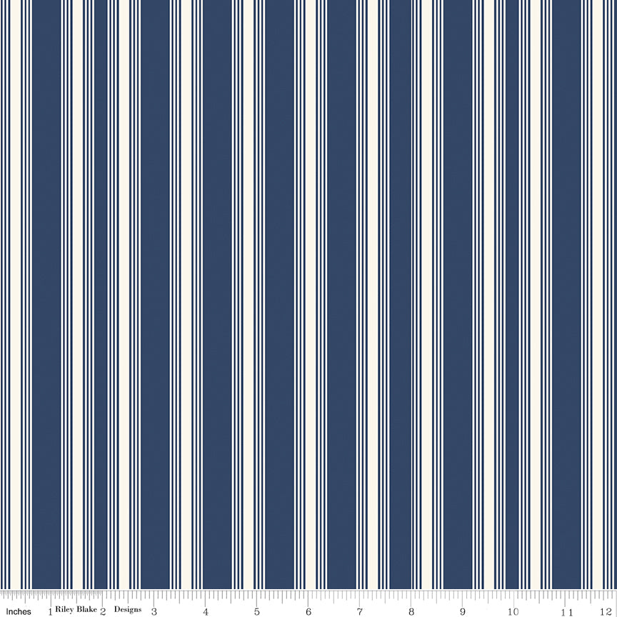 1/2 Yard, Blue and White Stripes Designer Quilting Cotton by Freedom Garden for Riley Blake Designs