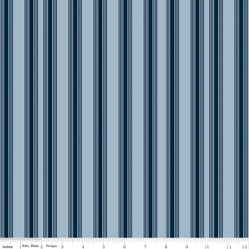 1/2 Yard, Sky Blue Stripes Designer Quilting Cotton by Freedom Garden for Riley Blake Designs