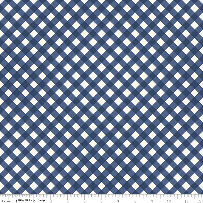 1/2 Yard, Blue Gingham Check Designer Quilting Cotton by Freedom Garden for Riley Blake Designs