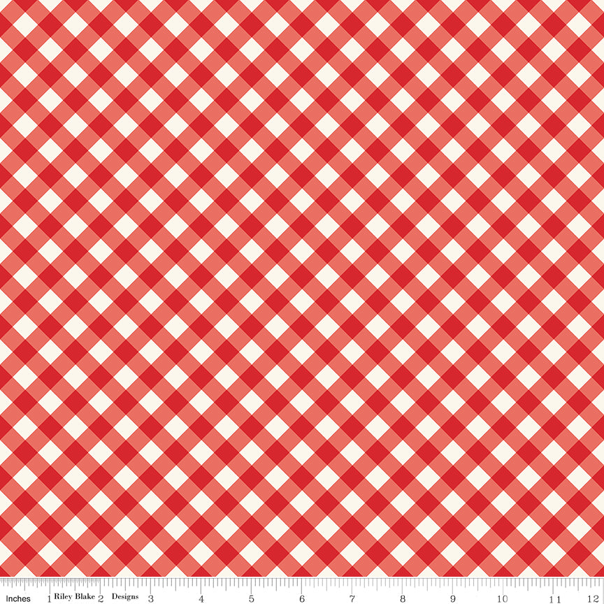 1/2 Yard Flat Fold, Red Gingham Check Designer Quilting Cotton by Freedom Garden for Riley Blake Designs