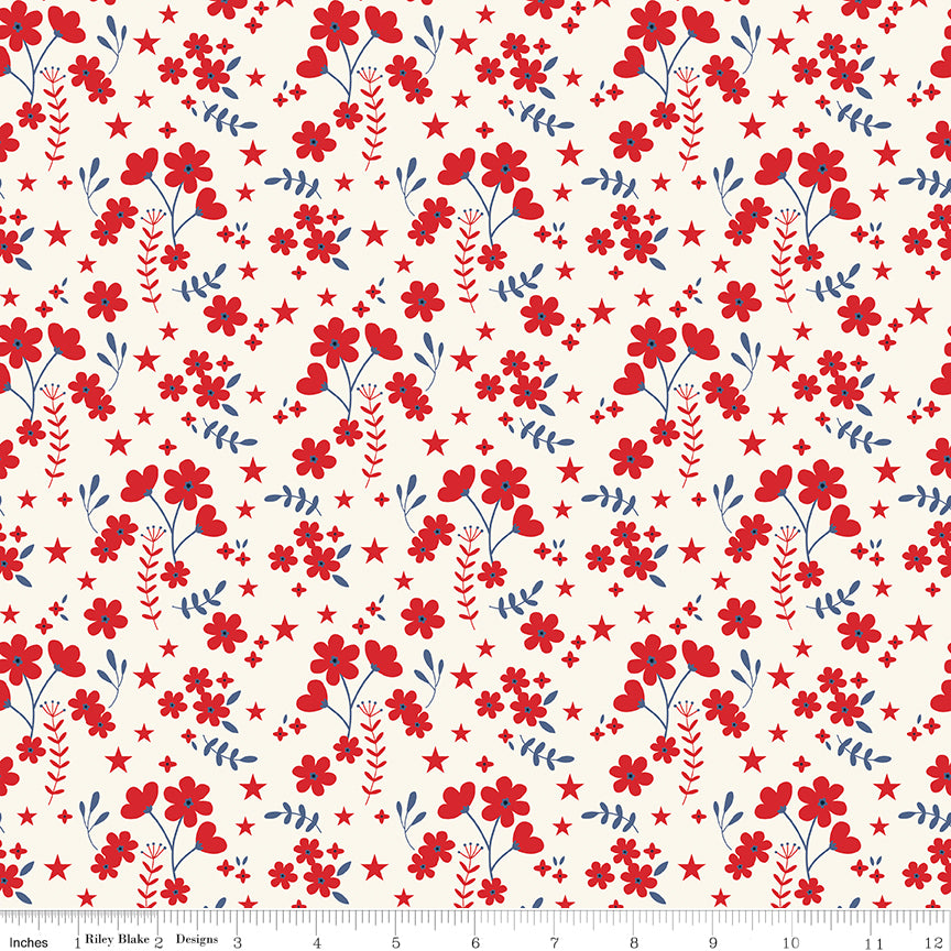 1/2 Yard Flat Fold, Ditsy Floral Multi-Color Designer Quilting Cotton by Freedom Garden for Riley Blake Designs