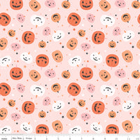 1/2 Yard Flat Fold, Hey Pumpkin Pumpkins - Blush Pink, jack-o-lanterns and stars by Riley Blake Designs