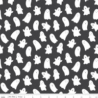 1/2 Yard Flat Fold, Hey Pumpkin Ghosts - Charcoal Black, features scattered ghosts, by Riley Blake Designs