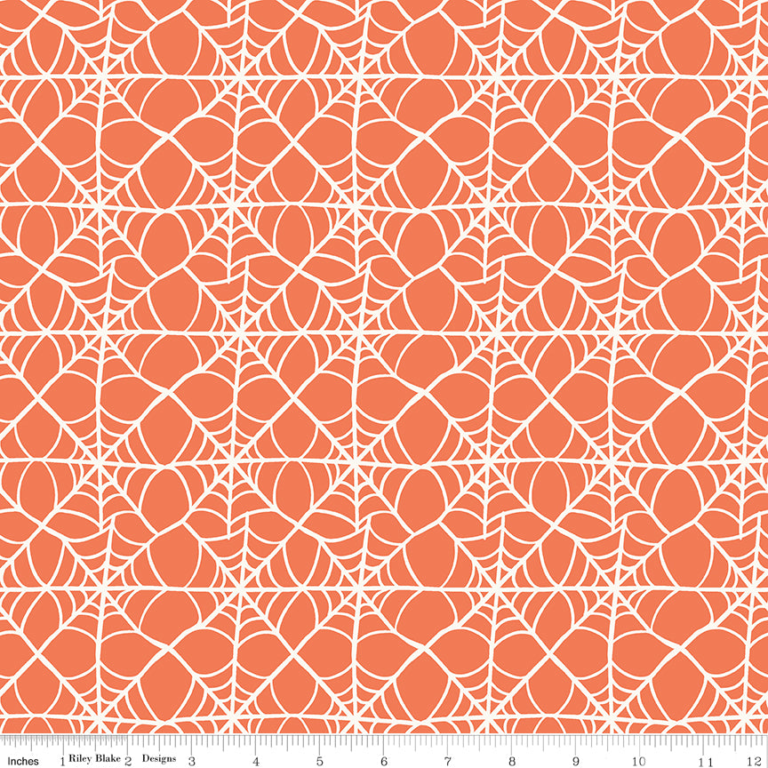 1/2 Yard Flat Fold, Hey Pumpkin Webs - Orange Spiderweb by Riley Blake Designs