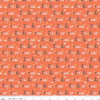 1/2 Yard Flat Fold, Hey Pumpkin Trick or Treat - Orange, words and stars by Riley Blake Designs