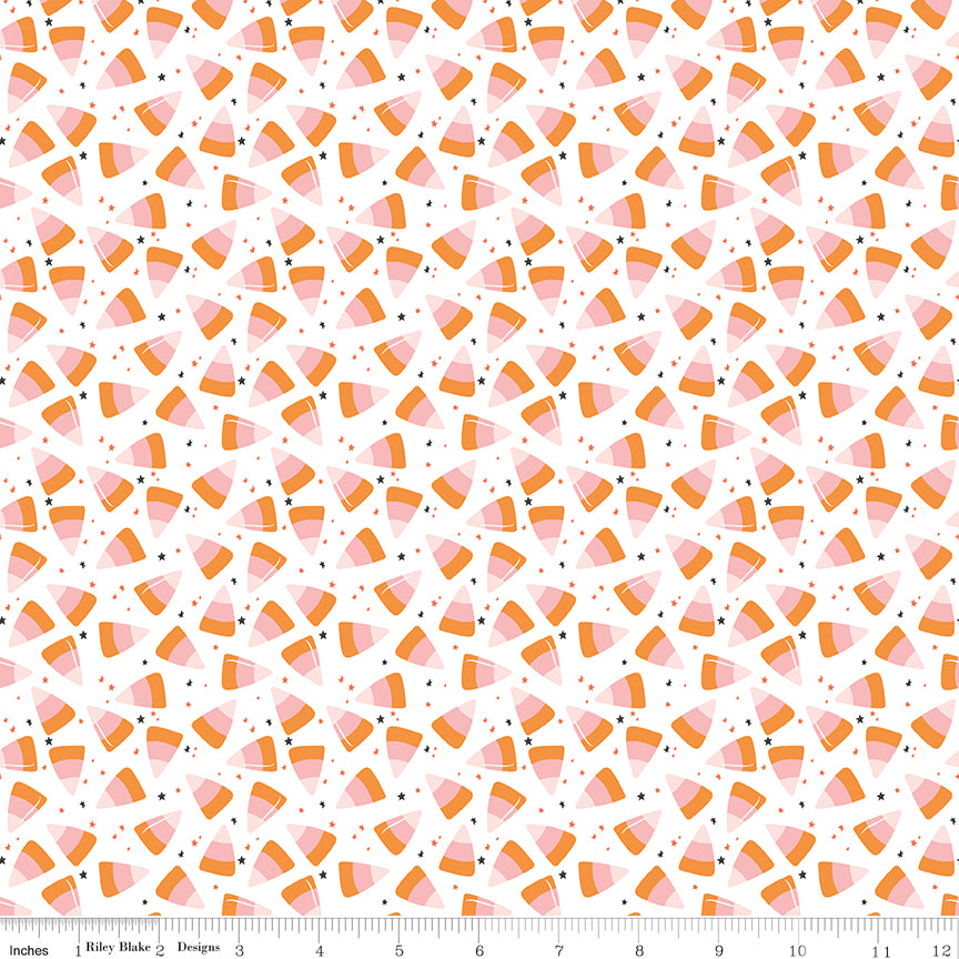 1/2 Yard Flat Fold, Hey Pumpkin Candy Corn - White, candy corn and stars by Riley Blake Designs