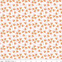 1/2 Yard Flat Fold, Hey Pumpkin Candy Corn - White, candy corn and stars by Riley Blake Designs