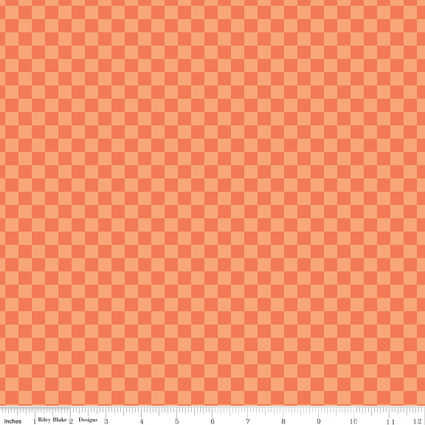 1/2 Yard Flat Fold, Hey Pumpkin Checkered - Orange by Riley Blake Designs