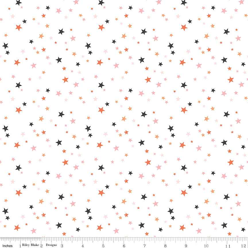 1/2 Yard Flat Fold, Hey Pumpkin Stars - White scattered stars by Riley Blake Designs