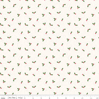 More Christmas Wishes: White Holly Fabric, 1/2 Yard Flat Fold, Designer Quilting Cotton from Riley Blake Designs