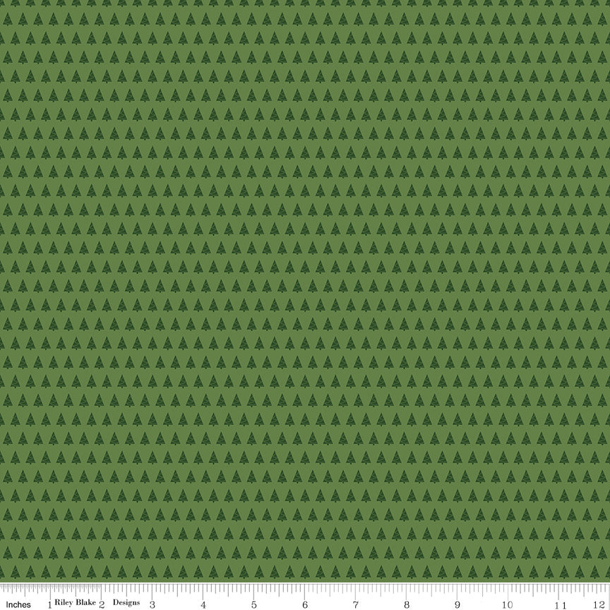 More Christmas Wishes: Green Trees Fabric, 1/2 Yard Flat Fold, Designer Quilting Cotton from Riley Blake Designs