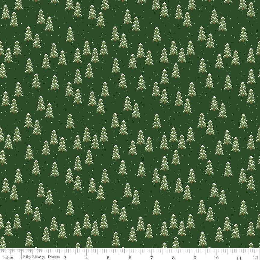 More Christmas Wishes: Forest Green Pines, 1/2 Yard Flat Fold, Designer Quilting Cotton from Riley Blake Designs