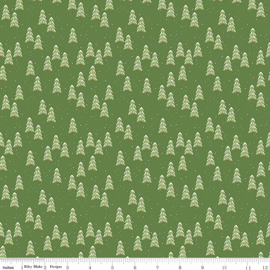 More Christmas Wishes: Green Pines, 1/2 Yard Flat Fold, Designer Quilting Cotton from Riley Blake Designs