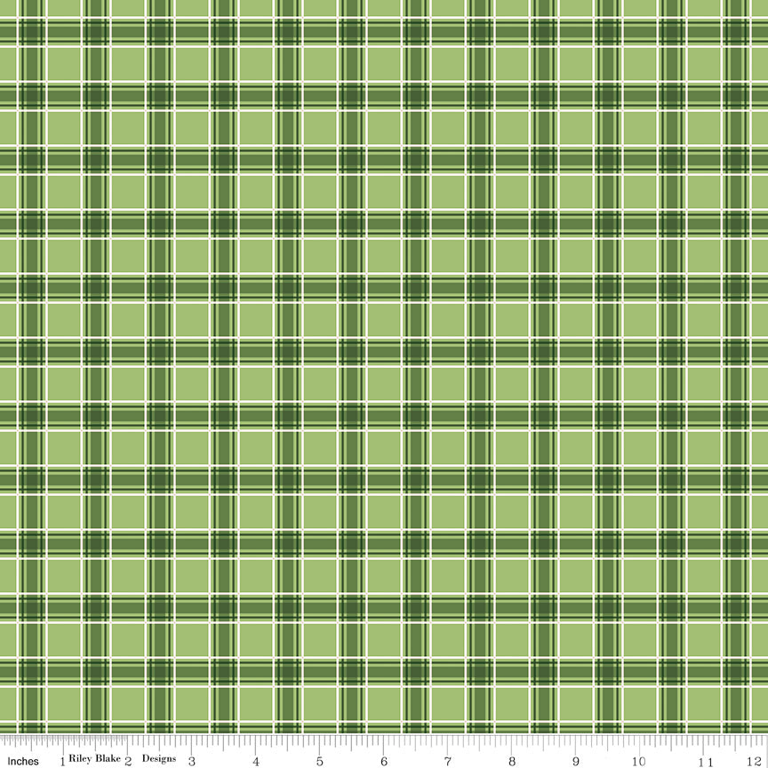 More Christmas Wishes: Green Plaid Fabric, 1/2 Yard Flat Fold, Designer Quilting Cotton from Riley Blake Designs