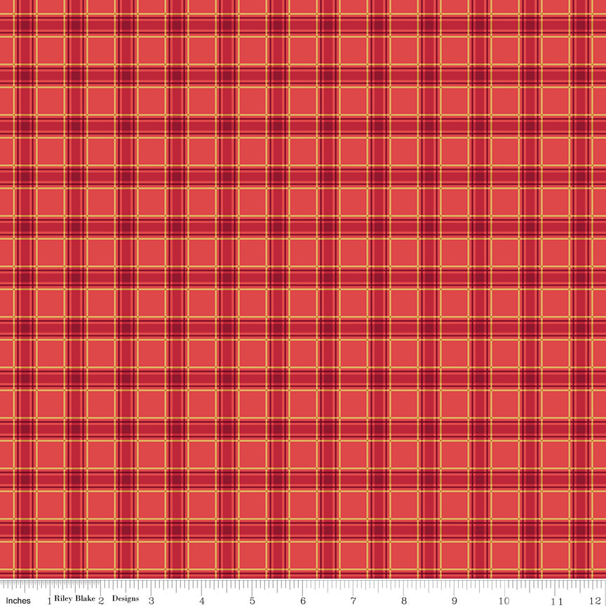 More Christmas Wishes: Red Plaid Fabric, 1/2 Yard Flat Fold, Designer Quilting Cotton from Riley Blake Designs